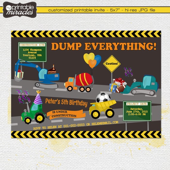 Printable cars and trucks invitation, Under construction birthday invite, Trucks birthday party invites, Printable transportation birthday Il_570xn
