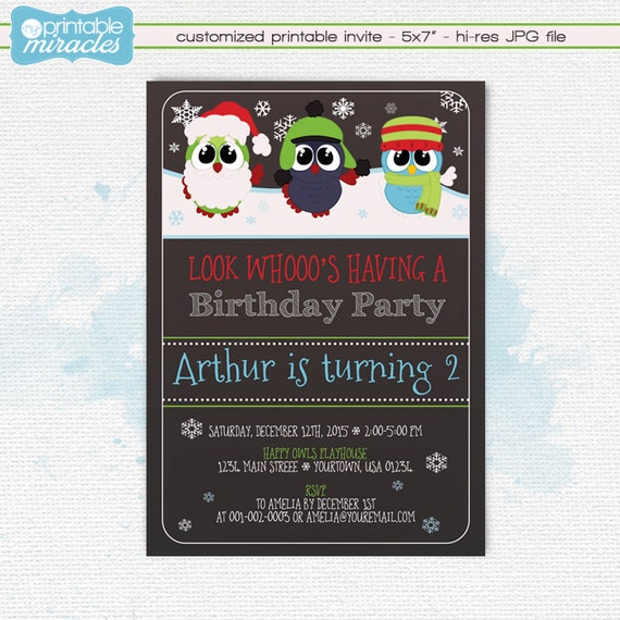 Items Similar To Winter Owls Invitation Chalkboard Owls Invitation   Il 570xN.845704322 Mu0p 