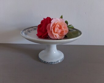 French vintage compotier / fruit stand St Amand model Argenton, teal transfer ware.