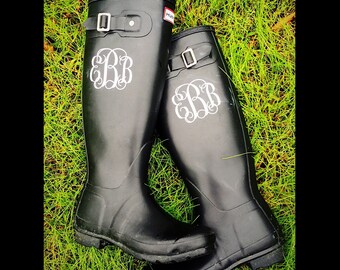Set of 2 Vinyl Circle Vine Monogrammed Rain Boot Decals Personalized