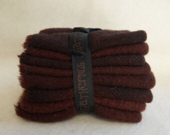 PRIMITIVE GATHERINGS "Walnut" Textured Bundle | 100% Wool Hand Dyed | Eight Wool Pieces Approximately 7" x 8"