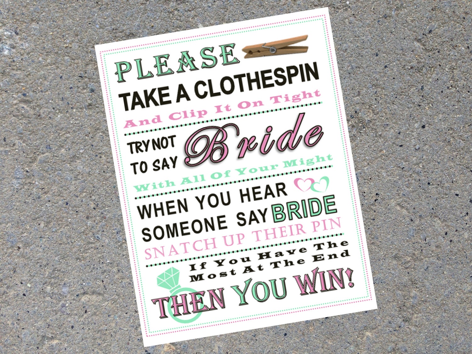 Bridal Shower Game Don t Say Bride CLOTHESPIN