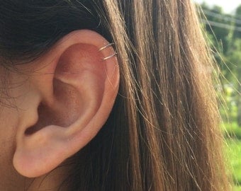 tiny double wrap ear cuff, fake piercing, no piercing needed, double cuff, small upper ear cuff, cartilage cuff, dainty ear cuff, boho cuff