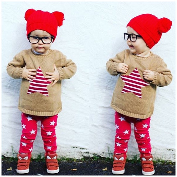 Red star print baby leggings toddler leggings by FredandNoah