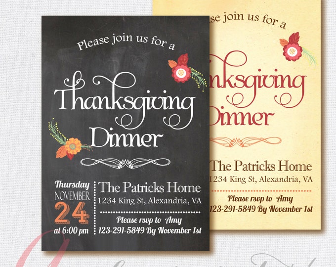 Thanksgiving invitation. Printable Thanksgiving invite. Personalized. Thanksgiving dinner invite. Chalkboard thanksgiving invitation.