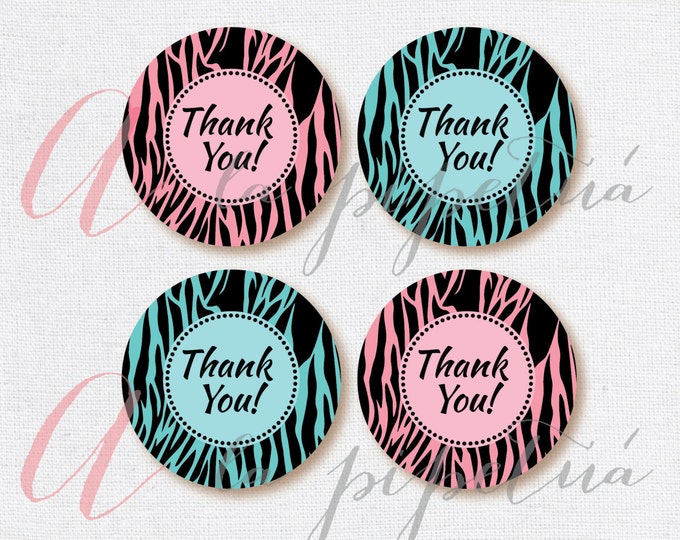Thank You Favor Tags .Zebra tags. Blue zebra tags. Pink zebra tags. Printable tag. INSTANT DOWNLOAD