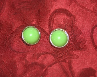 Retro Lime Green Bubble Earrings, Clip On Earrings