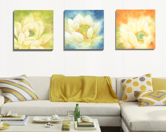 Canvas Art Prints, 3 Piece Wall Art, Watercolor Print, Flower Art, Wall Art, Set Of Prints, Stretched Canvas Art