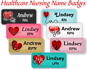 Healthcare Name Badges with Magnetic Fastener, Nursing Name Badge/Tag, Stethoscope and Heart, Medical Badge, Nursing Tag- STETHOHEART