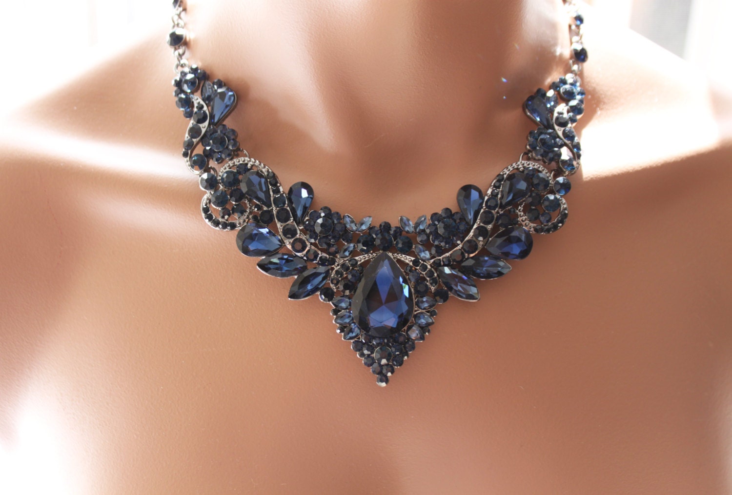 Navy blue Bridal jewelry set Crystal Deco Nouveau Style