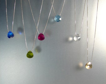 Floating SWAROVSKI crystal Necklace, 925 Sterling Silver Necklace, Minimalist Necklace. Chain 0.8mm. Long: 16, 17, 18, 19, 20, 21, 22, 24 in