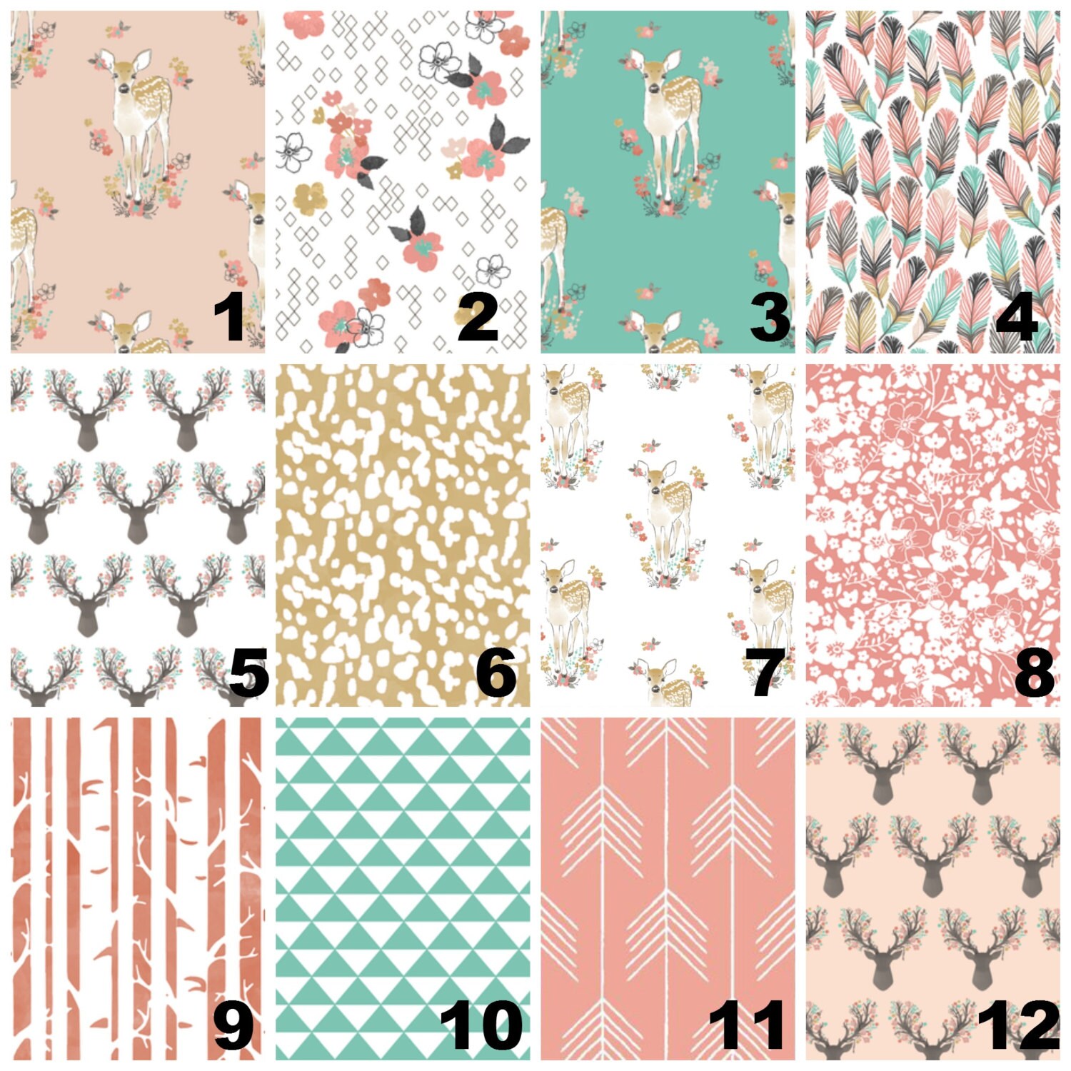 Deer Baby Bedding Fawn Pink Teal Deer Crib Bedding Deer