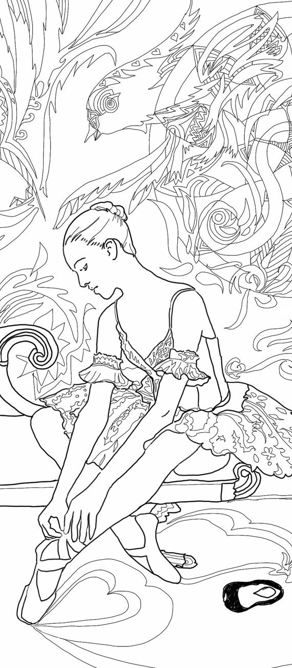 Digital Coloring Page Ballerina Printable Dance Ballet by ValrArt