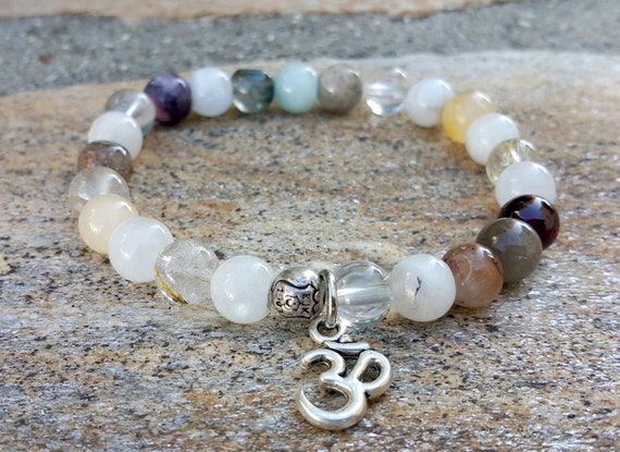 Healing Yoga Om Bracelet Semiprecious Stone Om by Braceletshomme