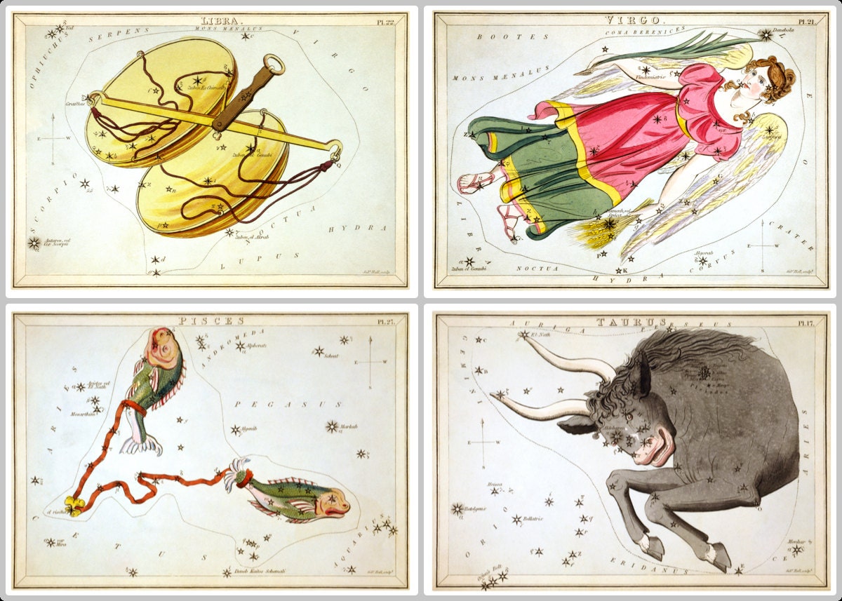 Set of 12 Vintage Signs of the Zodiac Art Prints
