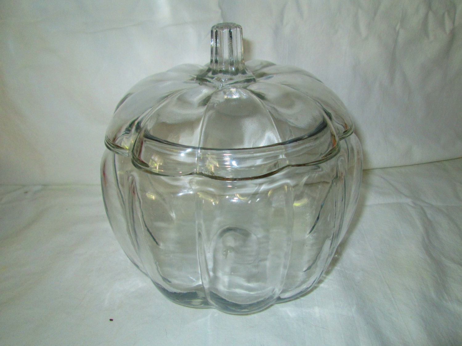 Vintage glass pumpkin cookie jar clear ribbed glass pumpkin