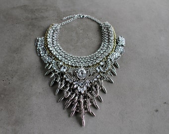 SALE! Statement Necklace - Handcrafted: Harlem. Silver and Bronze crystal ethnic bohemian necklace
