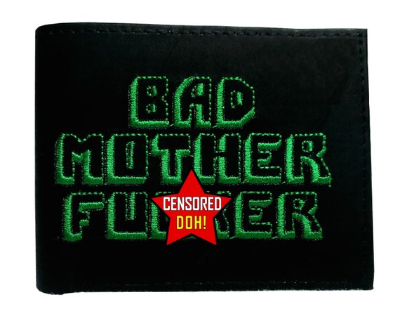 BMF Black Leather Wallet Green Embroidery/Black Inside Version