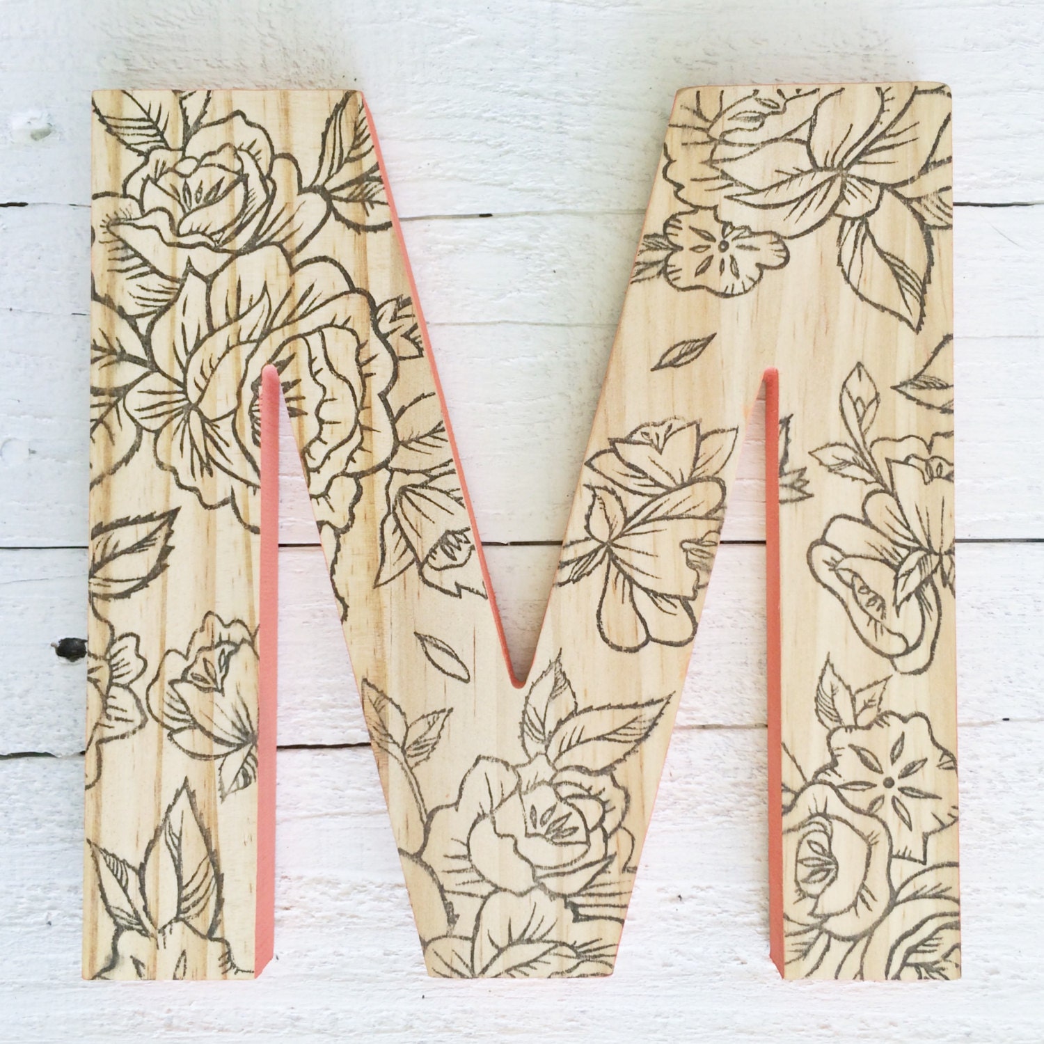 Decorative Wall Letter Hanging Wooden Letters Floral Print