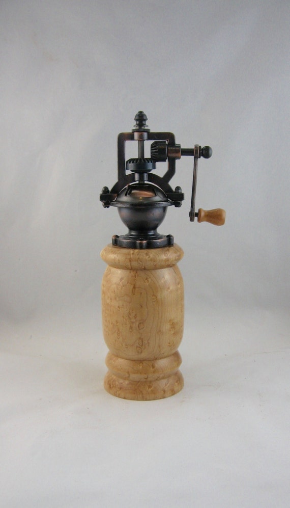 Pepper Grinder antique style with crank handle hand turned