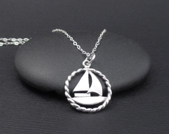 Sailboat Necklace Sterling Silver Sailboat Charm Pendant, Silver Boat Necklace, Yacht Necklace, Beach Jewelry, Ocean Jewelry