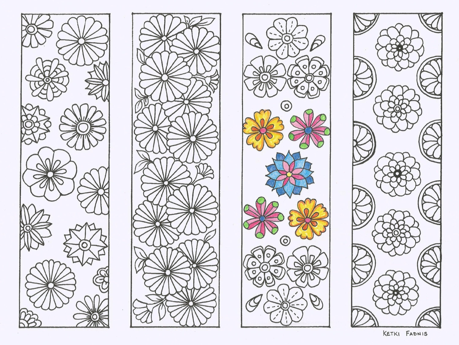 coloring bookmarks flowers pdf download by ketkifadnis on etsy
