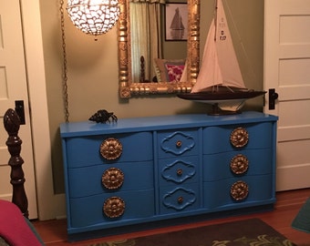 AVAILABLE FOR PAINT - Hollywood Regency Dresser, Chest of Drawers (Price includes paint)
