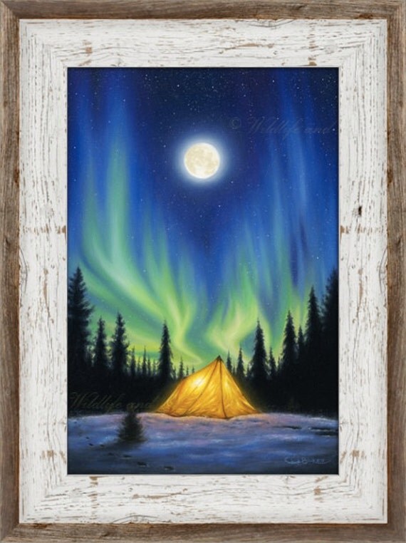 Framed Northern Lights Art Painting Wall Decor by WildlifeandArt
