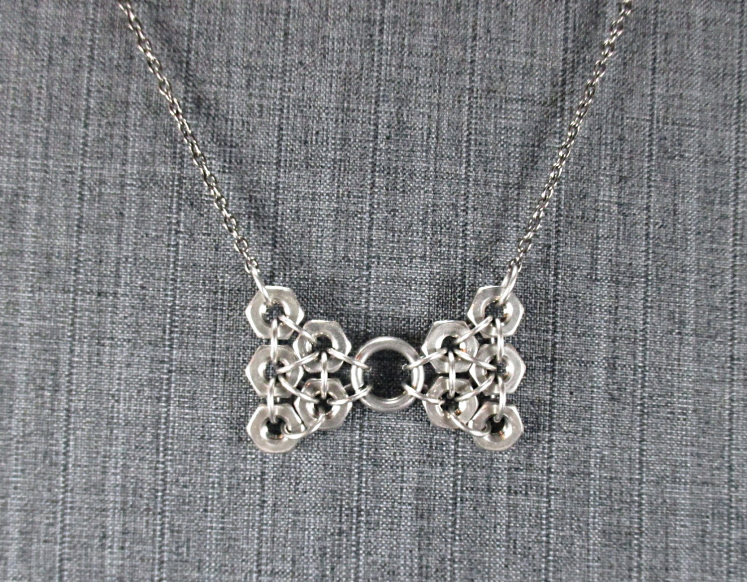 Hex nut pixie necklace butterfly necklace chainmaille