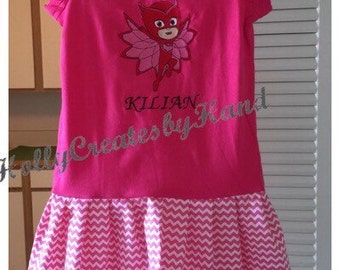 PJ Masks Shirt, Owlette, Gekko, or Catboy - personalized embroidered dress, Bedtime Heros, PJ Masks birthday dress, with or without name/age