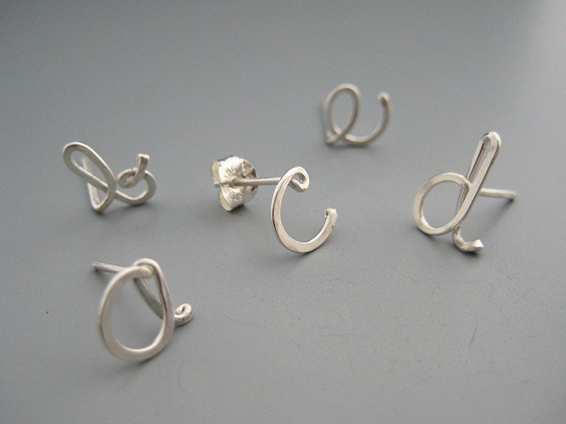 Initial Stud Earrings personalized cursive letter post