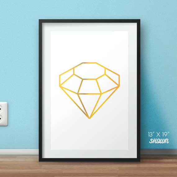 Items similar to Diamond poster, gold diamond print, gold diamond ...