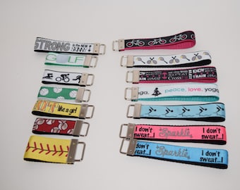 Sport Keychain- Sporting Keychain- Golf- triathlon- volleyball- softball- baseball- bike- biking- tennis- crossfit- yoga- swim- sparkle