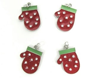 Winter Red & Green Mitten Charms ~ Christmas Charms ~ Holiday Charms | Jewelry Charms | Bracelet Charms | Necklace Charms