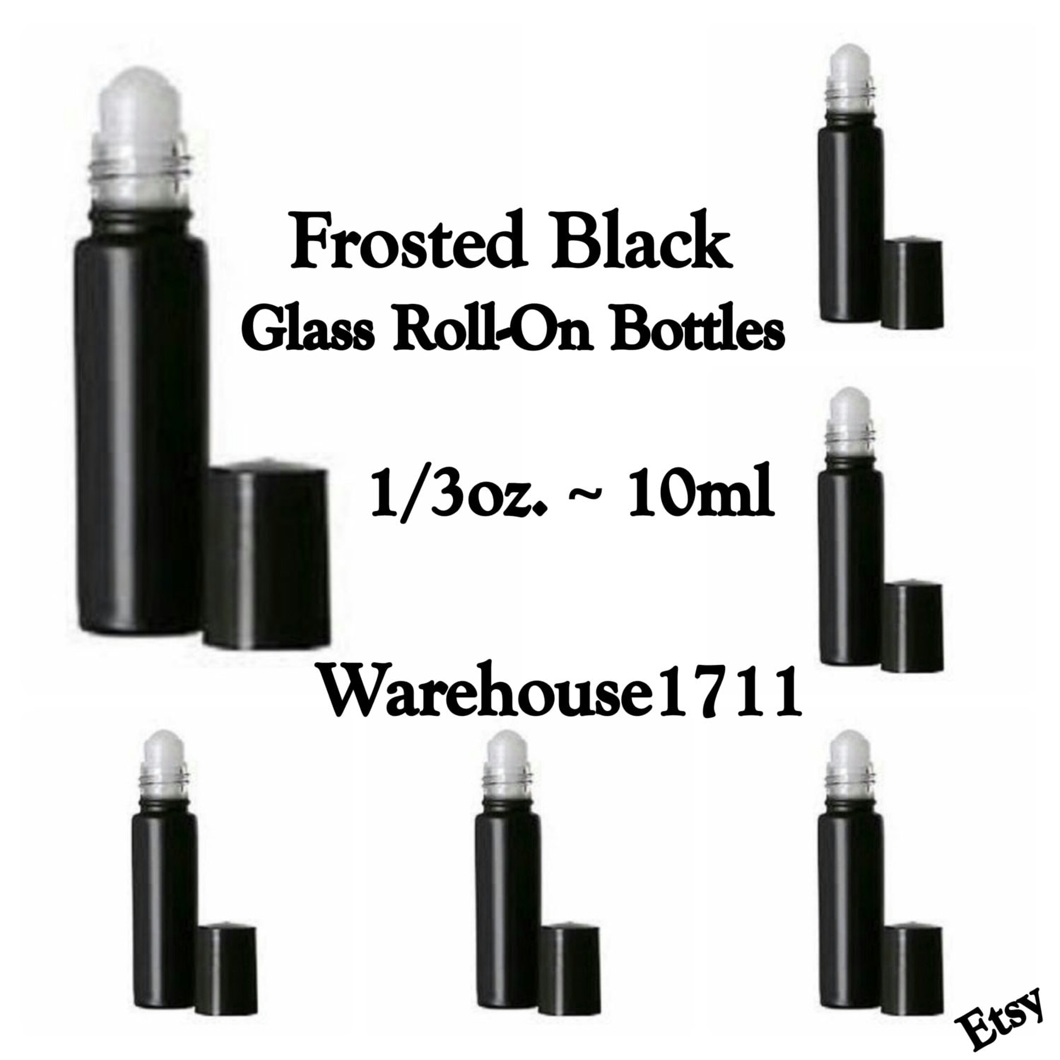 Download Frosted Black Glass Roll-On Bottles 1/3 oz 10 ml 1/2