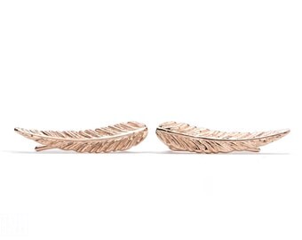 Rose Gold Plated Ear Cuff Feather Ear Climber Pin Earrings Boho Jewelry - FES018 T2