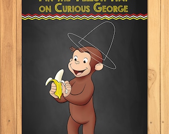 Pin the Hat on Curious George Chalkboard Party Game * Curious George Printable * Curious George Pin the Tail Game * Curious George Party