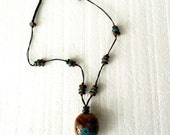 Ceramic Pendant, Ceramic Beads, Boho Necklace, Short Necklace, Bohemian Necklace, Earthy Jewelry, Rustic, Knotted Necklace, Wood Beads