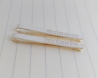 Groom Gift from Bride tie clip,Personalized tie clip,Roman Numeral Tie Clip,Father of the Bride Tie Clip,Boss Gift Ideas,Father's Day Gift