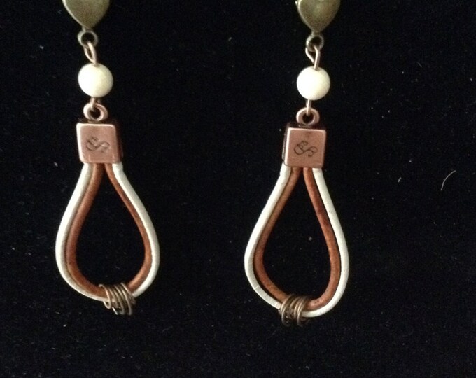 Leather Hoop Copper Earrings