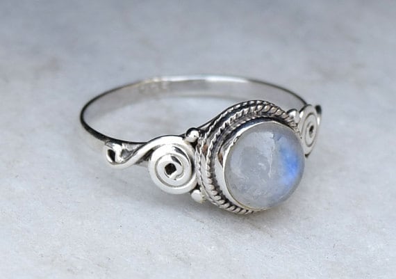 Moonstone ring stone ring silver ring Rainbow by silverplace99