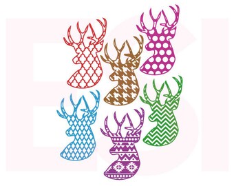 Patterned deer heads SVG, DXF, EPS, svg cutting files, for use with Silhouette Studio and Cricut Design space. Deer svg, Hunting svg files.