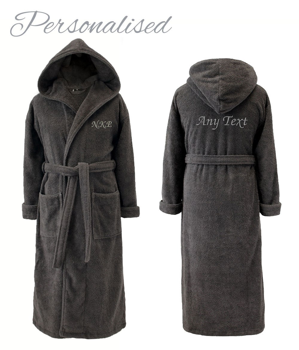 Personalised Hooded Charcoal Grey Towelling Dressing Gown