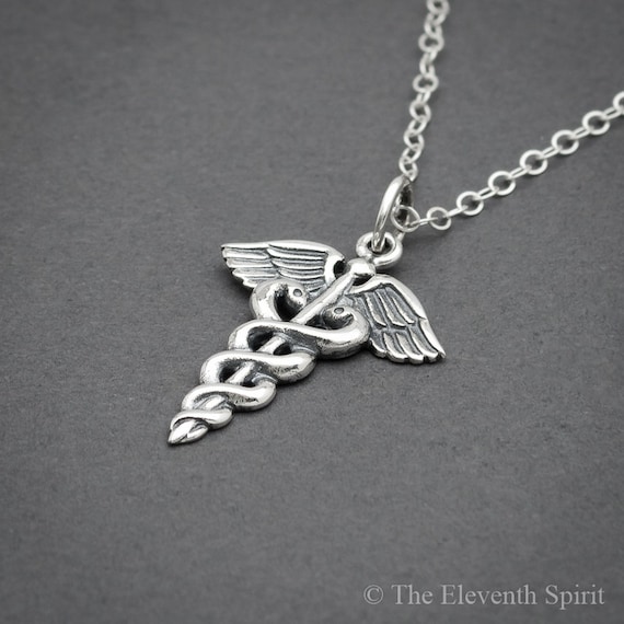 Caduceus Necklace Sterling Silver Doctor Necklace by BijouBright