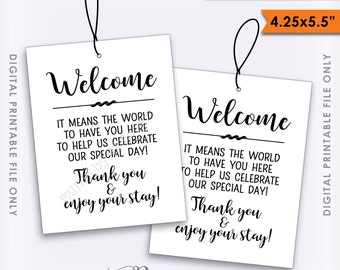Wedding Tags, Welcome Bag Tags, Hotel Gift, Out of Town Guests, Destination Wedding, 4 Printable Thank You Tags Per Sheet, Instant Download