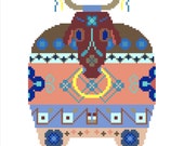 Folk bull cross stitch pattern. Modern cross stitch design based on the Brazilian legend and festival of Bumba meu Boi. Contemporary design. Folk bull cross stitch pattern. Modern cross stitch design based on the Brazilian legend and festival of Bumba meu Boi. Contemporary design.
