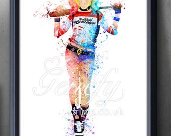 Suicide Squad Harley Quinn Watercolor Poster Print - Wall Decor - Artwork- Painting - Illustration - Home Decor - Kids Decor - Nursery Decor
