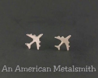Sterling Silver Airplane Earrings, Airplane Jewelry, Plane Earrings, Aeroplane Earrings, Silver Studs, Stewardess Earrings, Travel Earrings