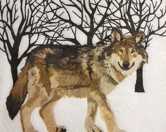 3 Decoupage Beverage Napkins, Winter Wolf, 10" x 10" unfolded