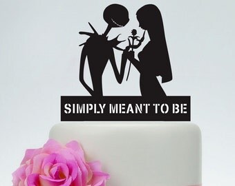 Wedding Cake Topper,Simply Meant To Be,Personalized Cake Topper,Jack Skellington Cake Topper, Jack and Sally, Halloween Wedding Topper P146